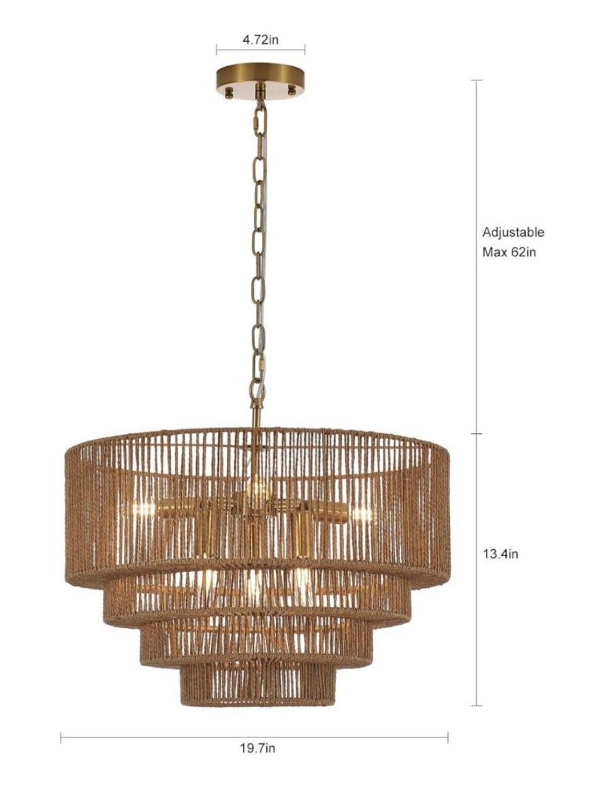 NEW West Elm XL 6-Light Boho Rattan Woven Chandelier Hanging Light Fixture