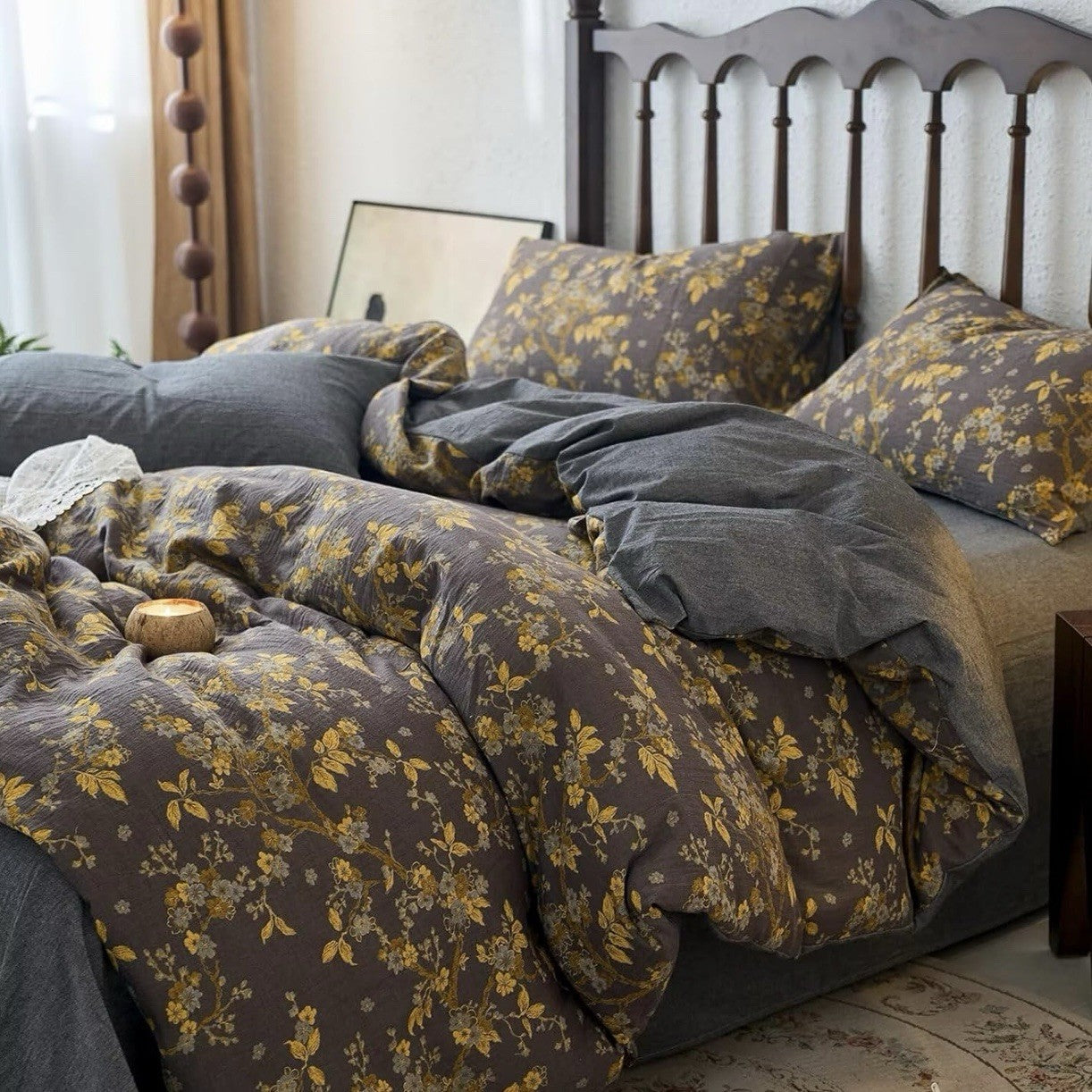 NEW Anthro Gold Jacquard 100% Cotton Reversible Boho King Bedding Duvet Sham Set
