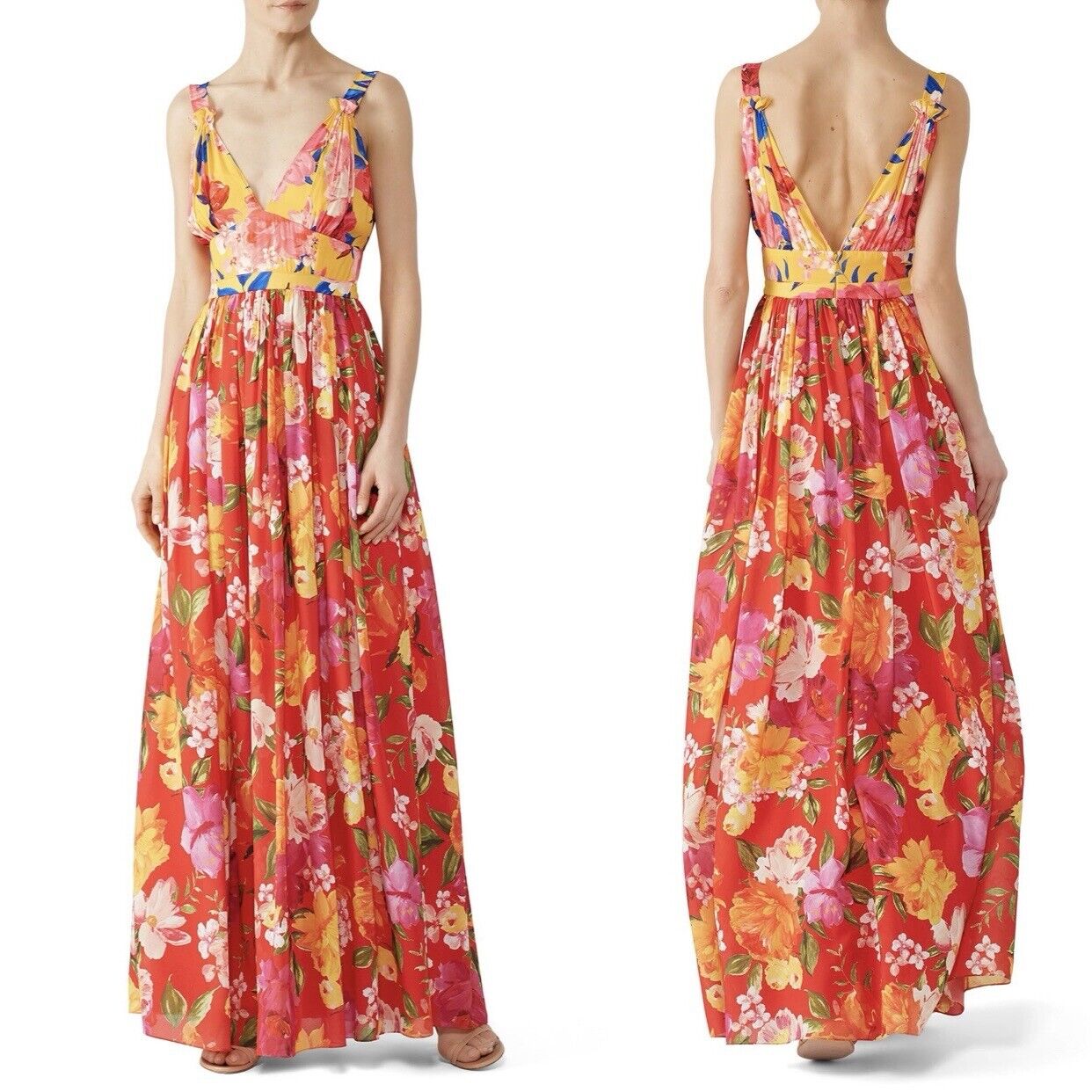 Ronny Kobo Floral Multicolor Boho Crepe Sallee Maxi Gown Dress - Size Large / XL