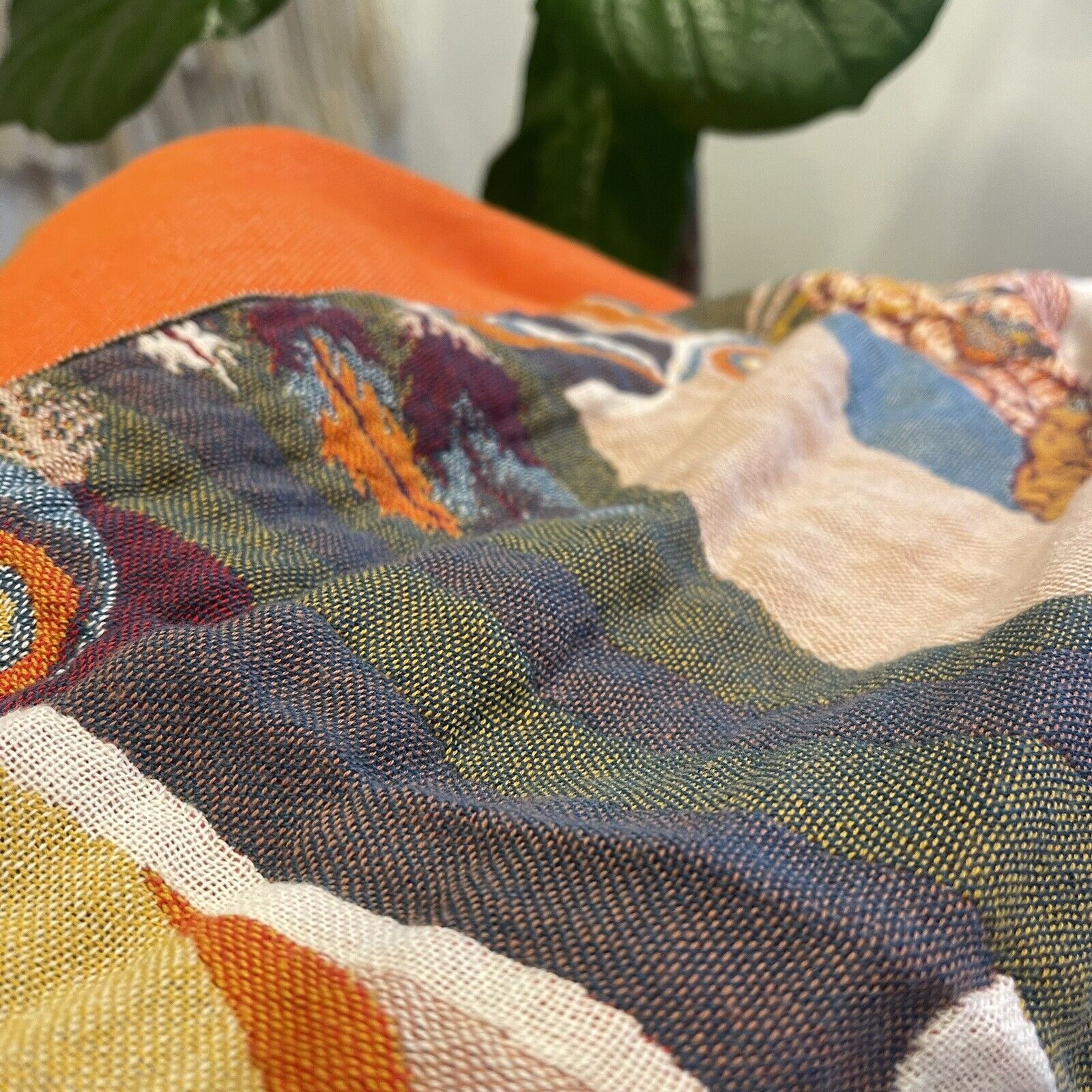 NEW XL Anthropologie Boho Bird Orange Throw Blanket Bedspread Quilt - 80" x 90"