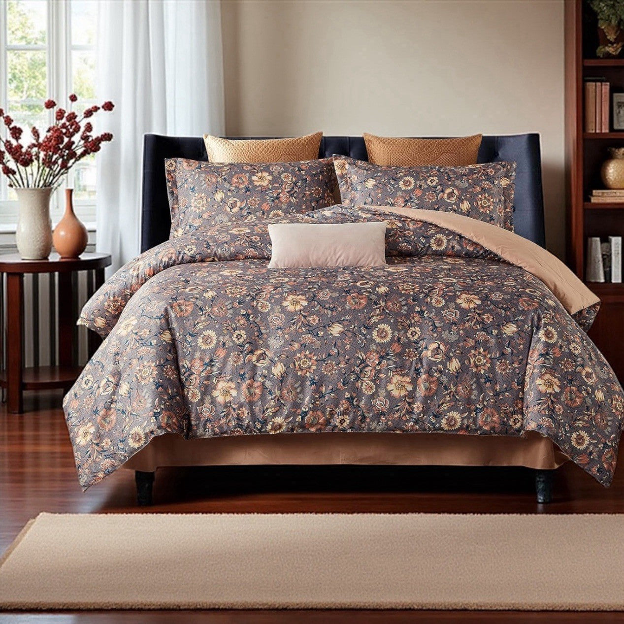 NEW Anthropologie Purple Floral Boho Queen Bedding Duvet Floral Sham Set