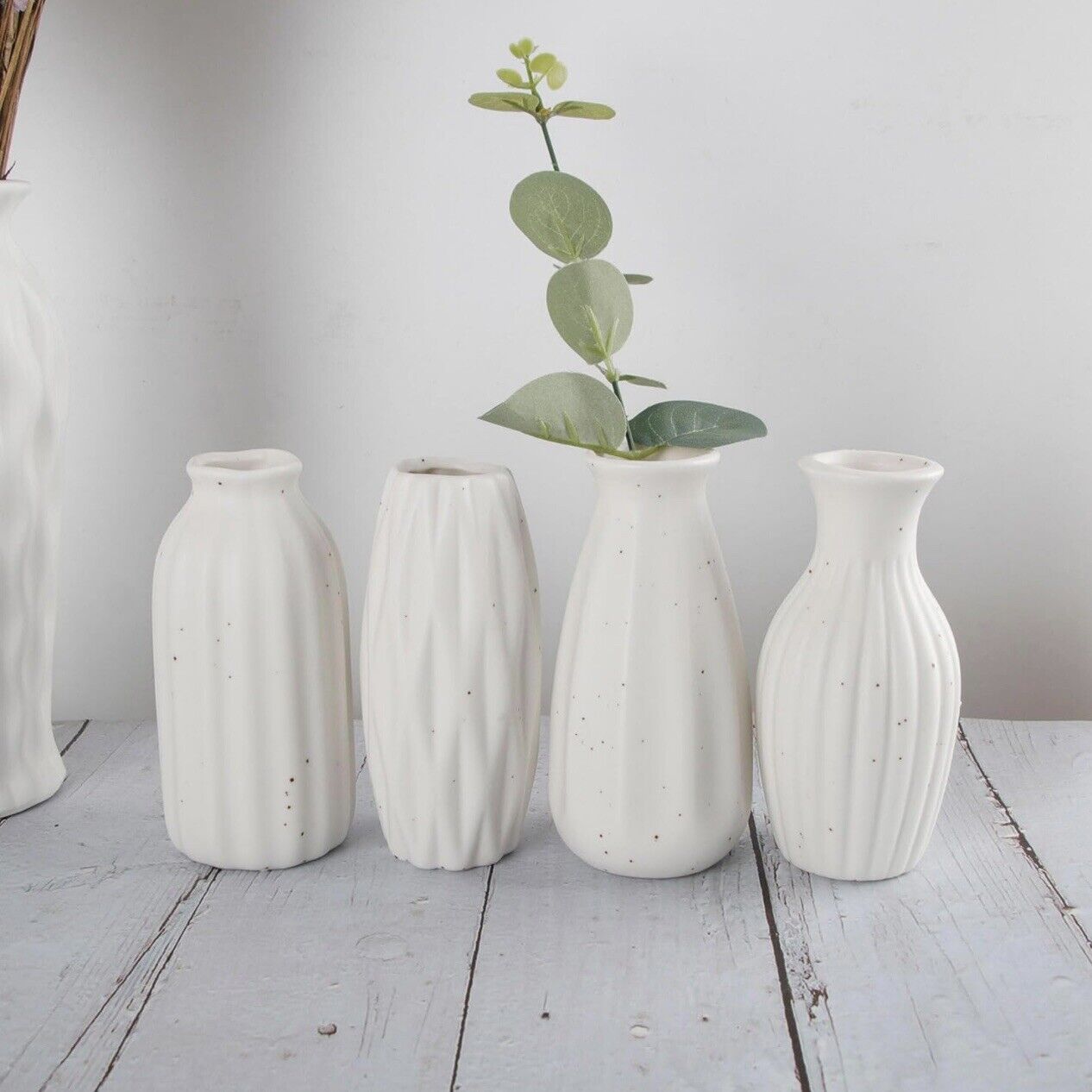 NEW West Elm (Set of 4) White Ceramic Stoneware Boho Flower Vases Home Decor