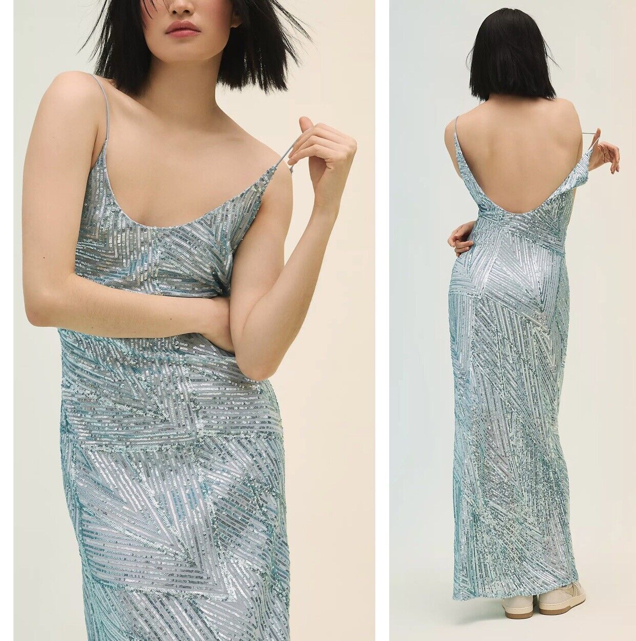 New Anthropologie / Let Me Be Mint Sequin Beaded Deco Shine Gown Dress - Medium