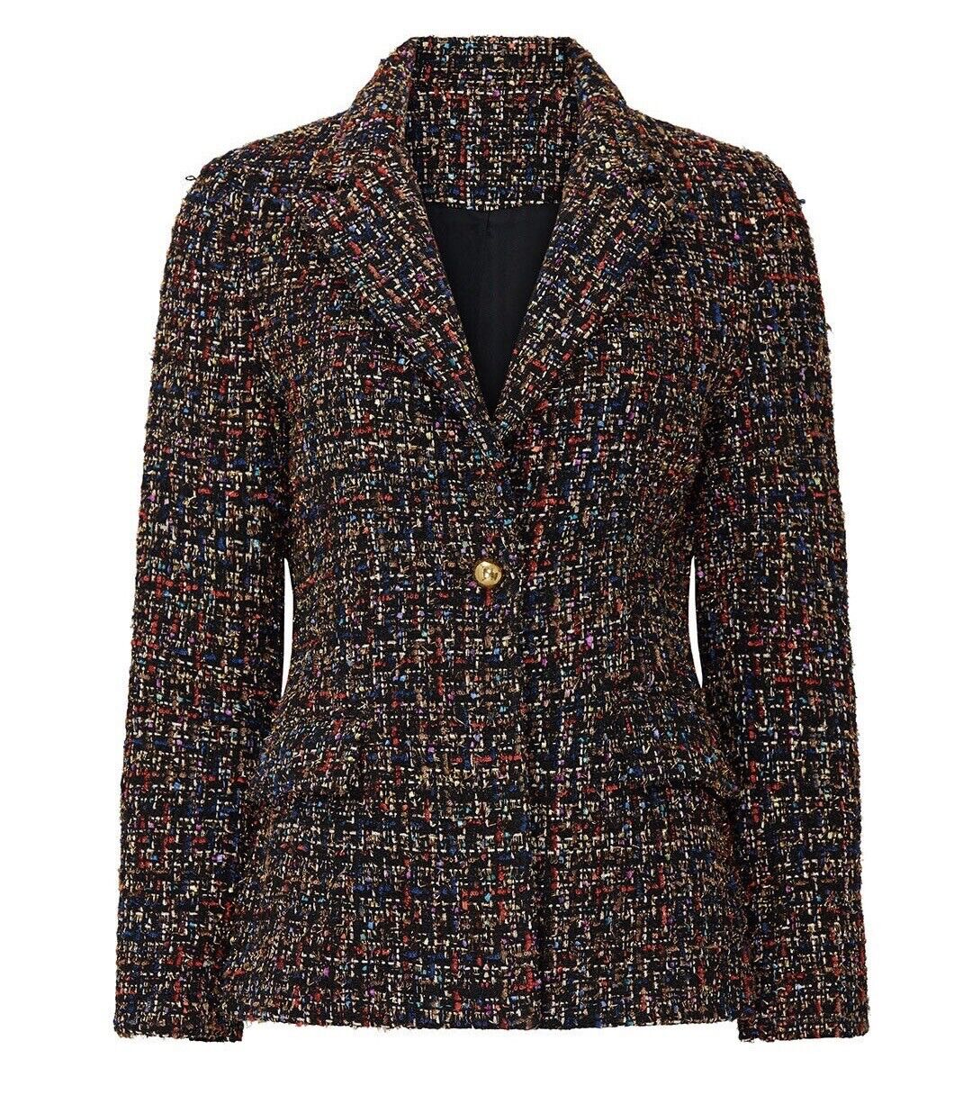 Amanda Uprichard Gold Multicolor Woven Aldridge Blazer Jacket Coat Sweater Large