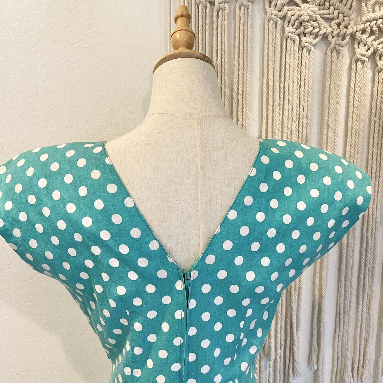 Vintage 1960's Teal & White Polka Dot Button Tea Length Milanzo Dress - Medium