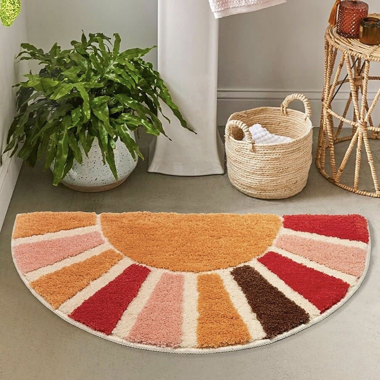 NEW Anthropologie Boho Tufted Half Round Multicolor Floor Rug Door Mat 30" x 16"