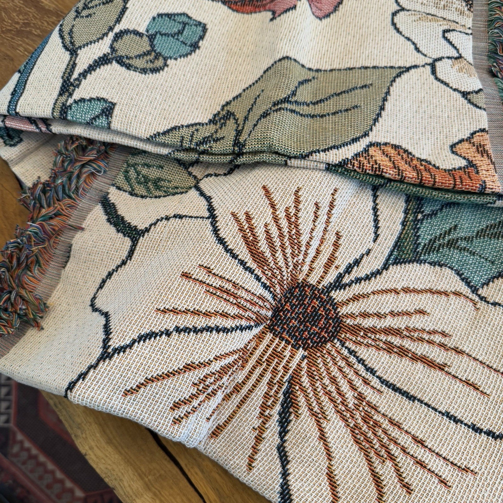 NEW Anthropologie Boho Bird Floral Tassel Throw Blanket Bedspread Quilt 50 x 70