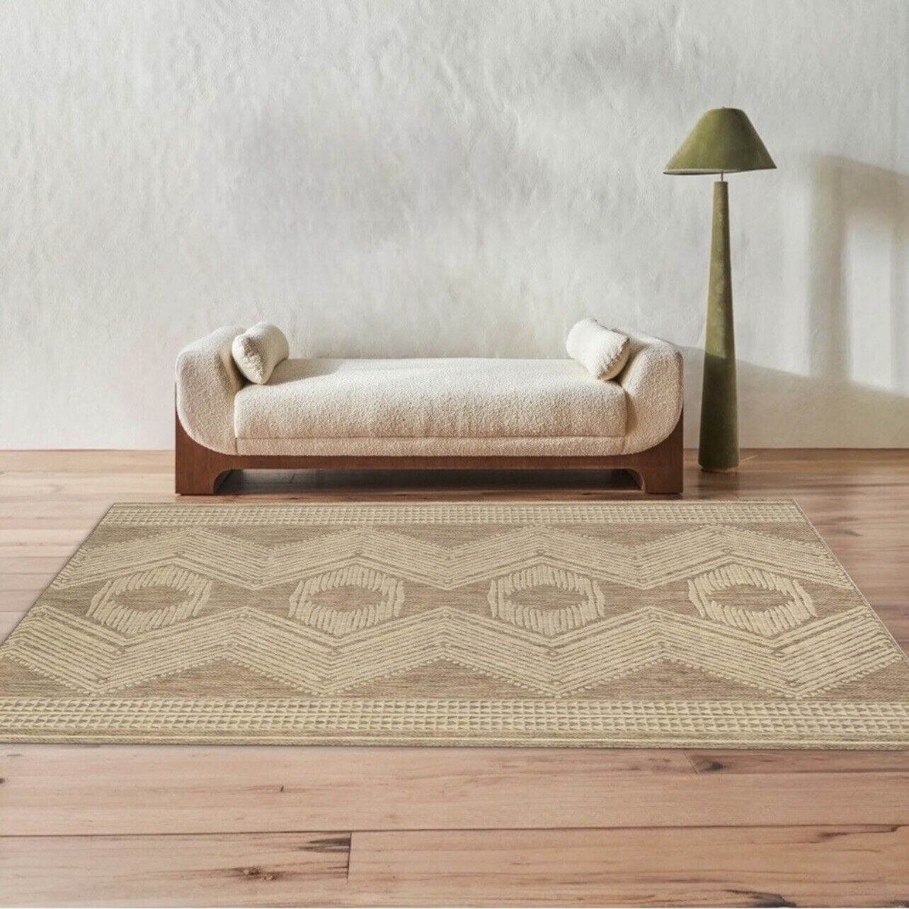 NEW West Elm Tan Woven Boho Jute Style Geometric Indoor Outdoor Area Rug 7' x 9'