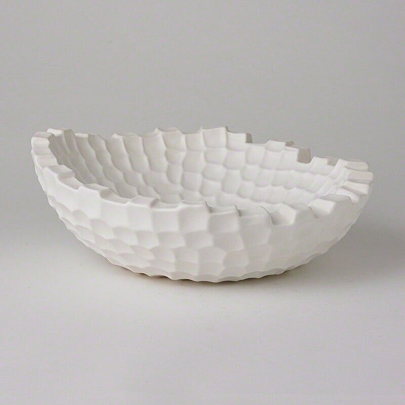 Studio A - Random Grid Large Bowl | Matte White Porcelain Ceramic