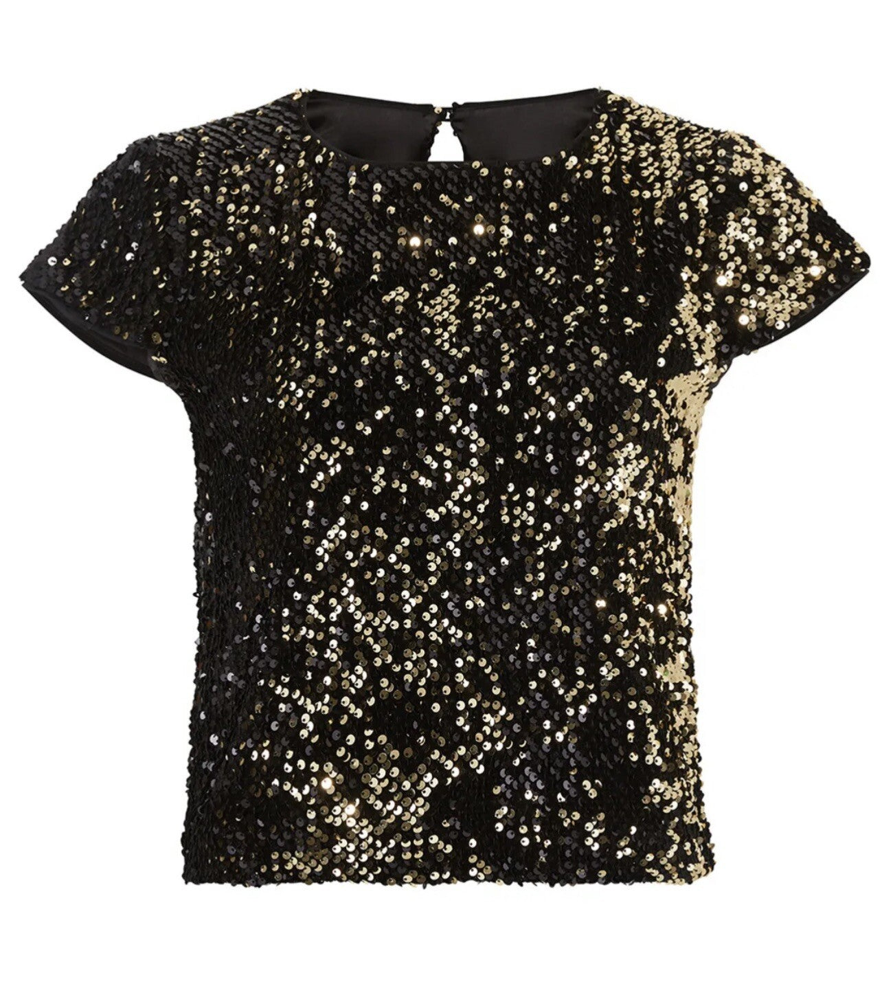 Milly Designer Black & Gold Sequin Glitter Sparkle Crop Tee Shirt Top - Large