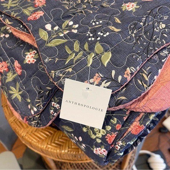 NEW Anthro Blue Floral Queen King Boho Quilt Bedding Bedspread Duvet & Sham Set