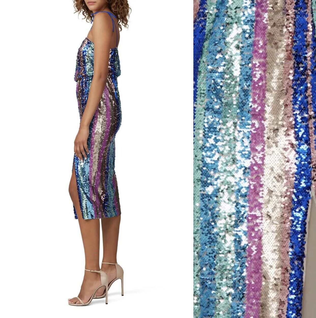 Free People / Aidan Mattox Sequin Rainbow Striped Party Cocktail Dress - Small 2