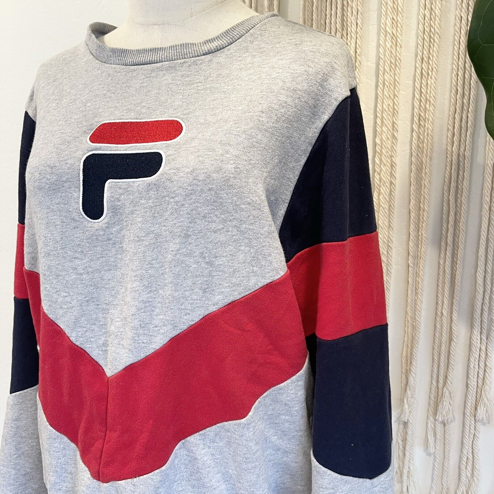 Fila Red, Grey & Navy Colorblock Sweatshirt Pullover Sweater Top - Size Large