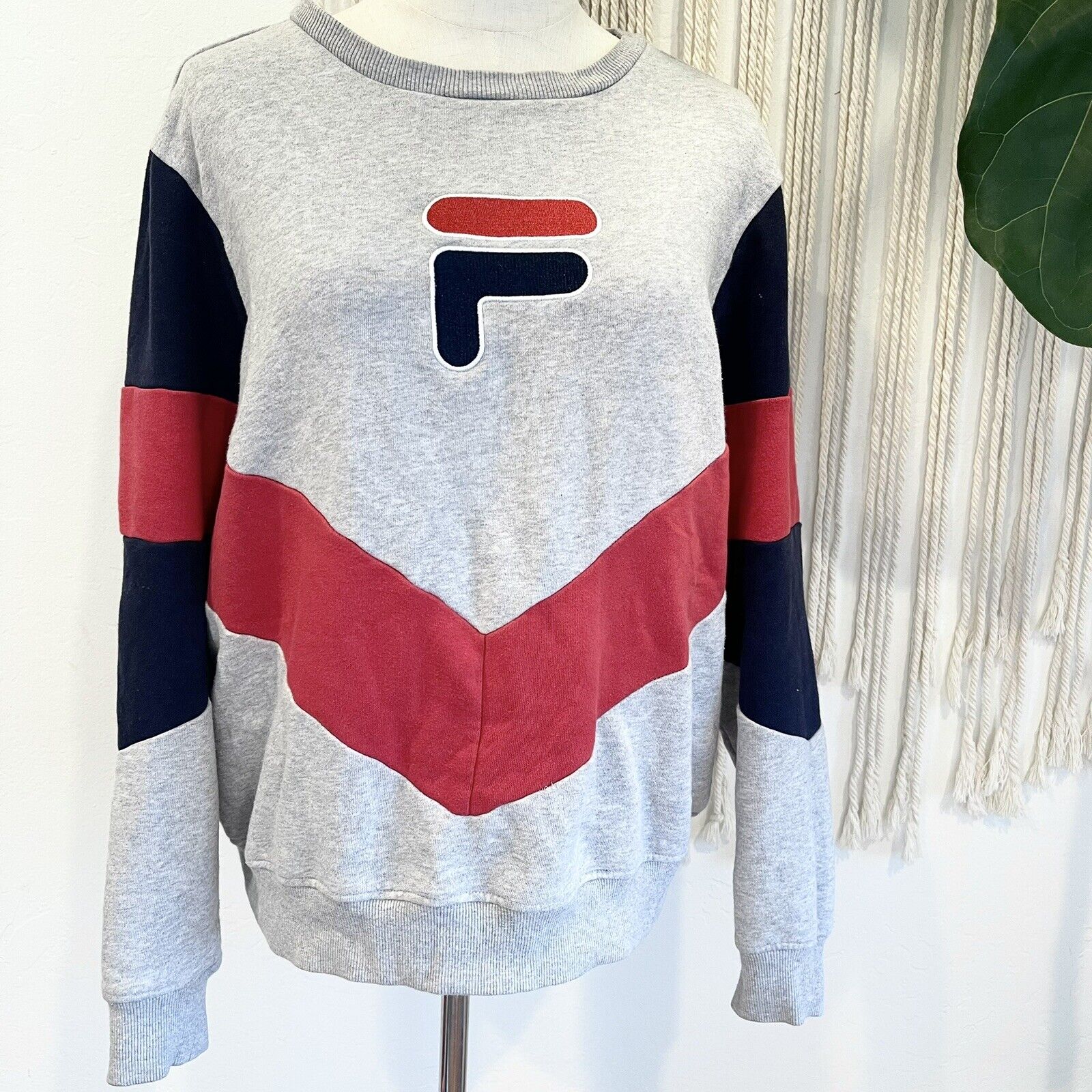 Fila Red, Grey & Navy Colorblock Sweatshirt Pullover Sweater Top - Size Large