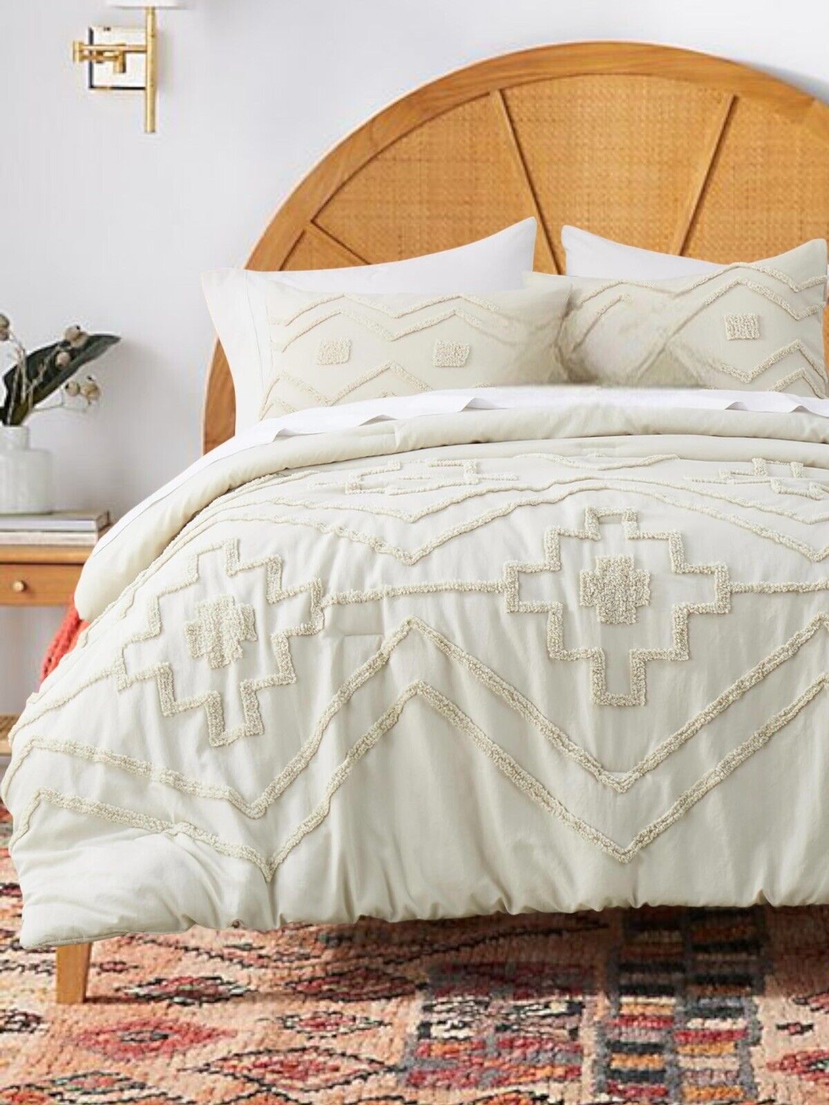 NEW Anthropologie Cream Boho Queen Size Tassel Comforter Bedding Sham Case Set