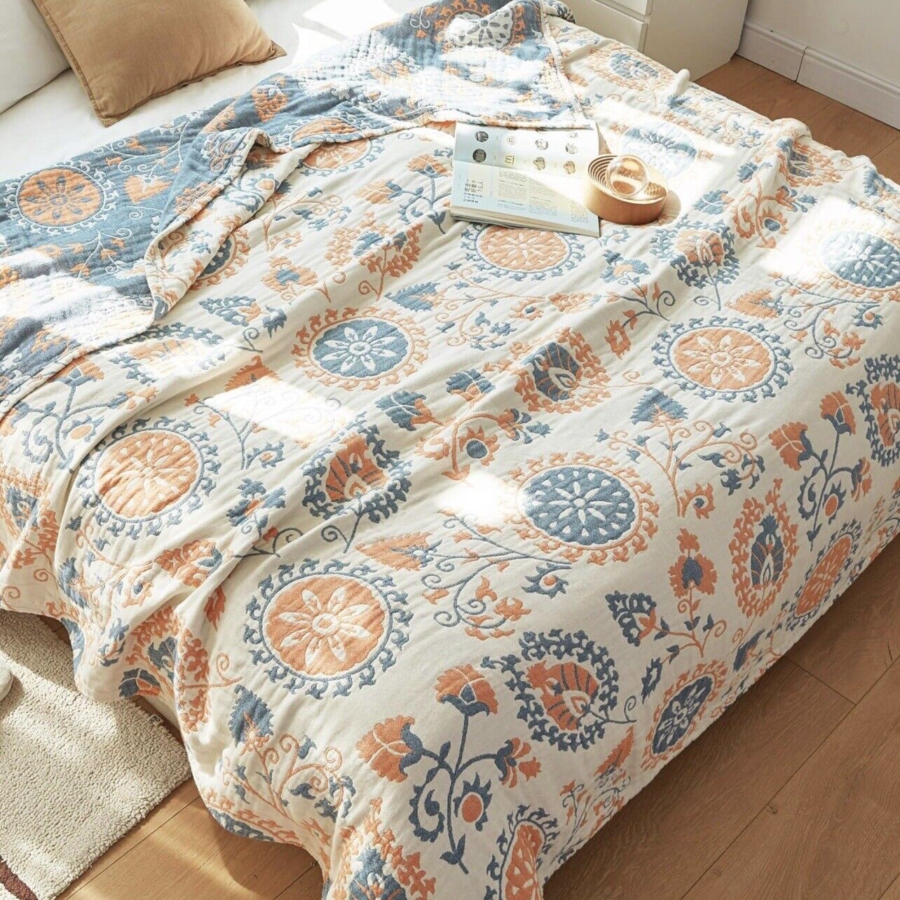 New Anthropologie Boho Reversible Throw Blanket Bedspread Quilt - 80" x 60"