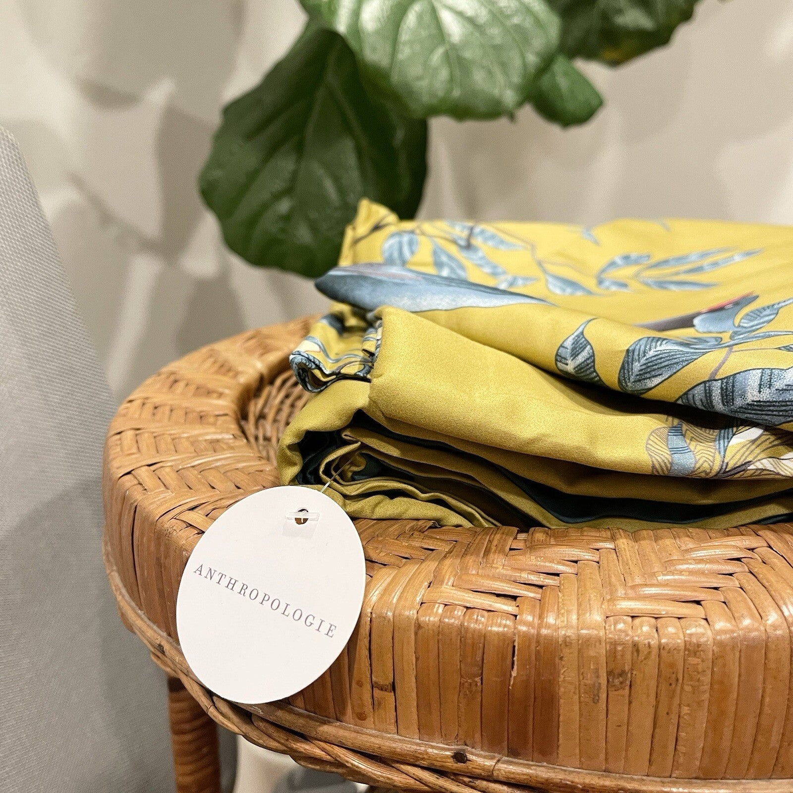NEW Anthropologie Yellow Boho King Bird Cotton Bedding Duvet & Floral Sham Set