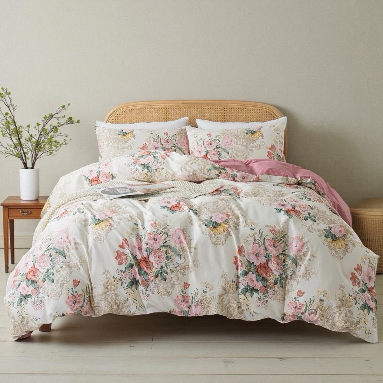 NEW Anthro Vintage Antique Floral Print Boho Queen King Bedding Duvet & Sham Set