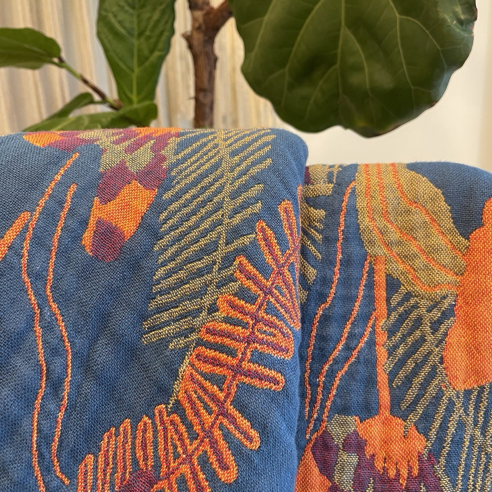 NEW Anthropologie Boho Bird Orange Blue Throw Blanket Bedspread Quilt 80" x 90"