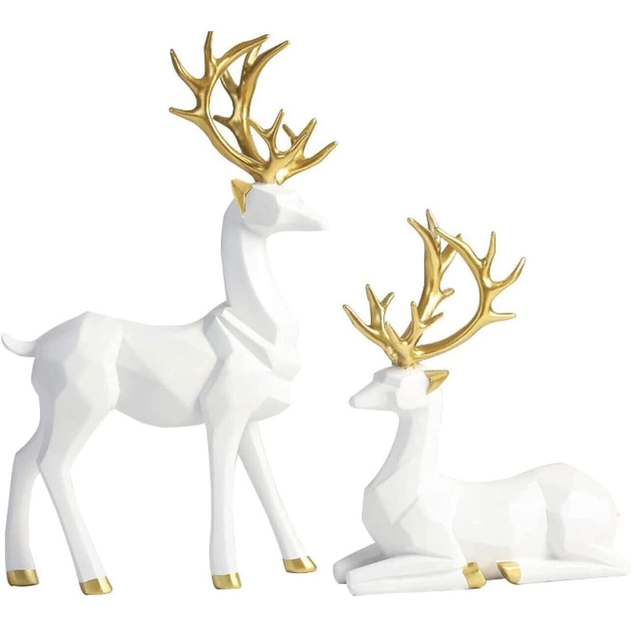 NEW West Elm Boho Geometric Gold Resin Holiday Christmas Reindeer Figures Set 2