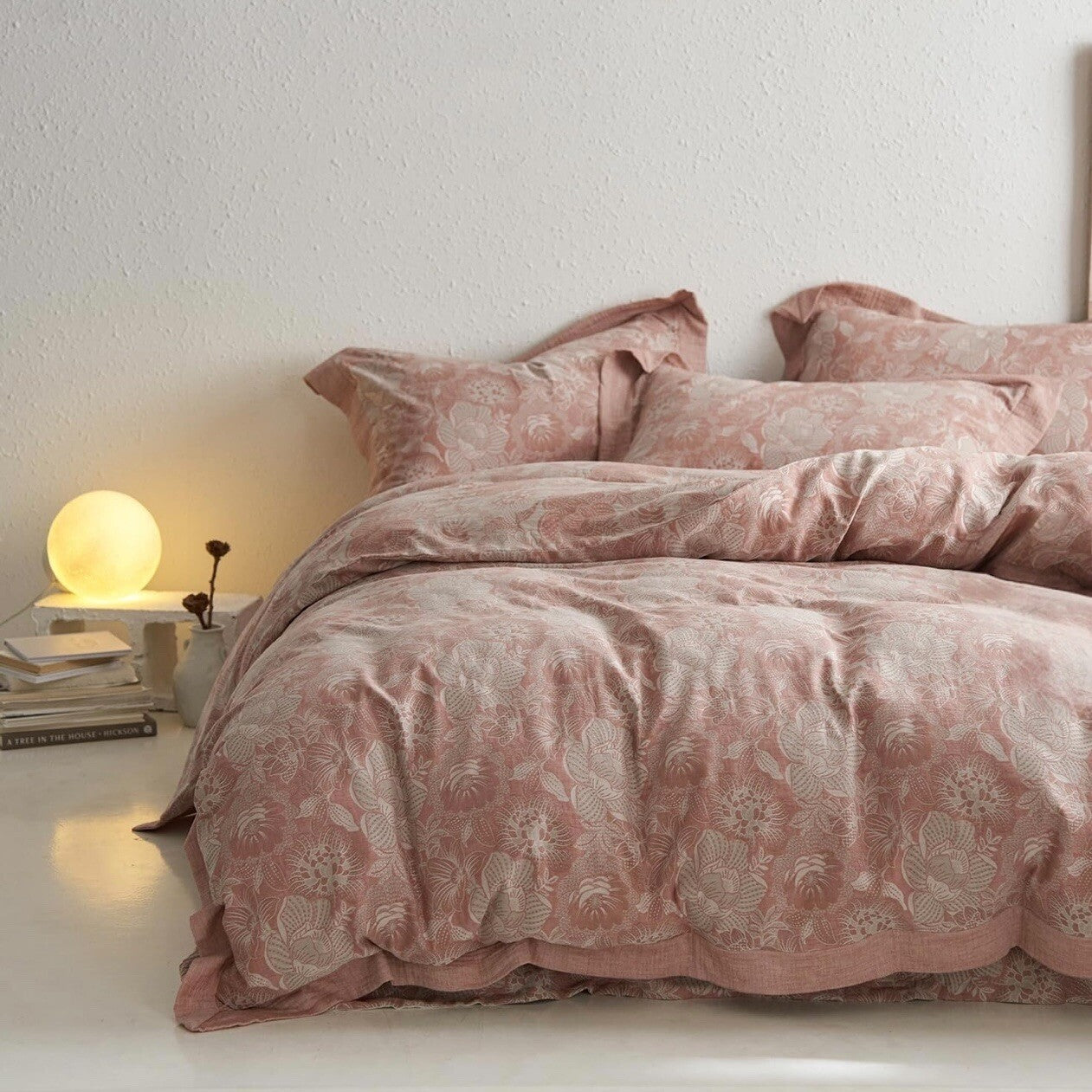 NEW Anthropologie Pink Floral Jacquard Boho Queen Size Bedding Duvet & Sham Set