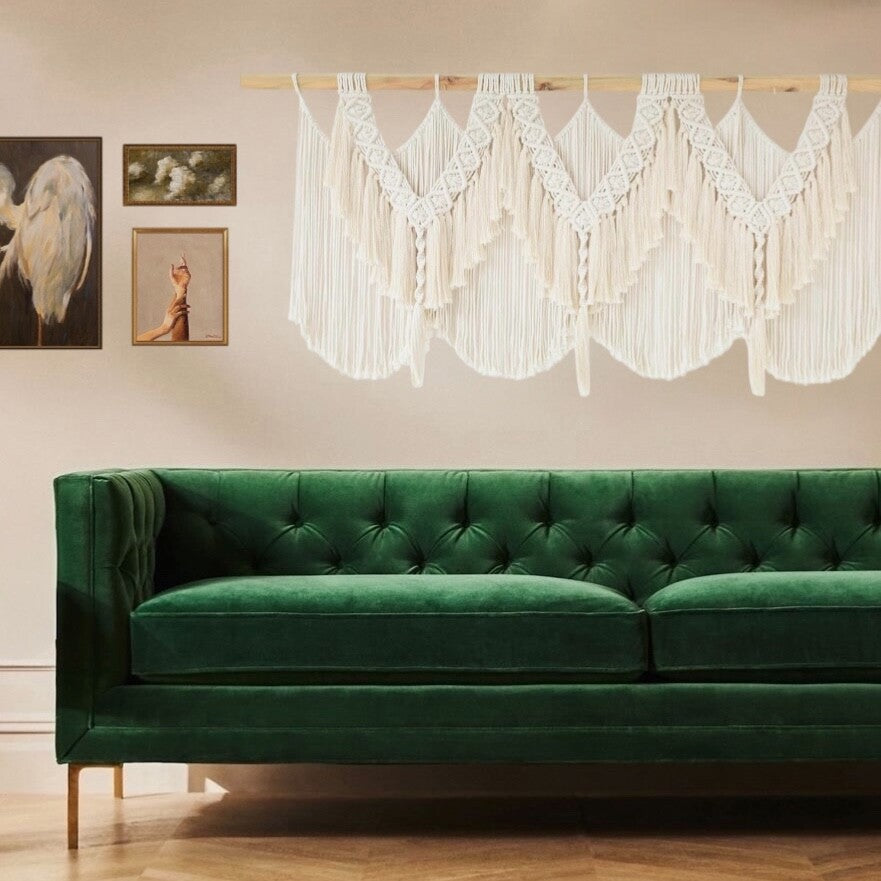 NEW Anthro XL Boho Cotton Tapestry Macrame Woven Dyed Yarn Wall Hanging 25 x 47