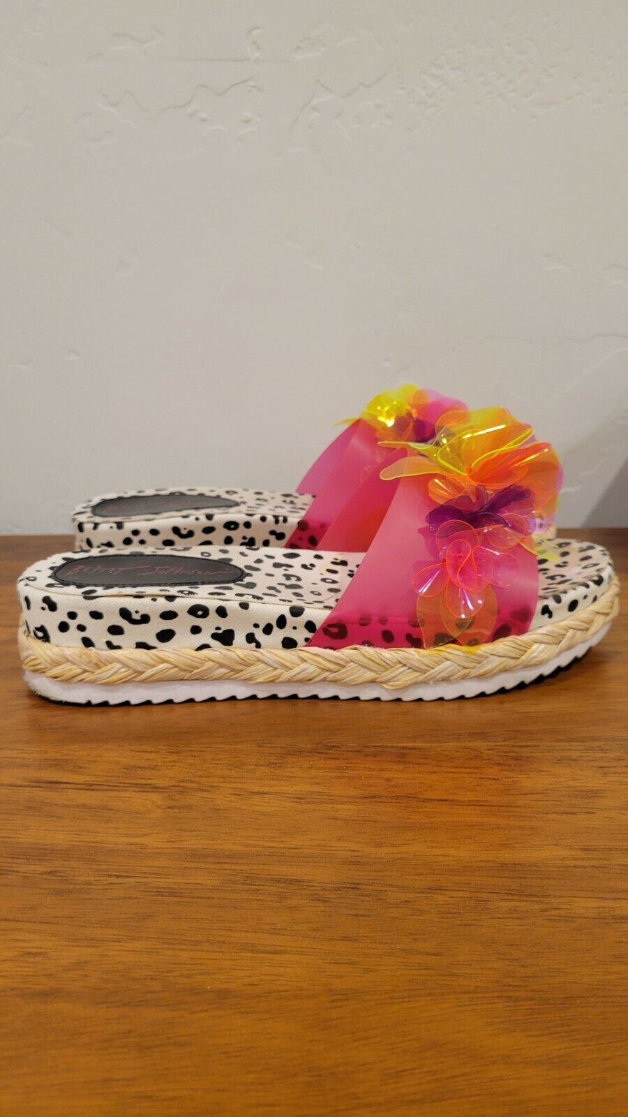 Betsey Johnson Neon Floral Espadrille Wedge Platform Sandals Shoes Size 8.5 / 39