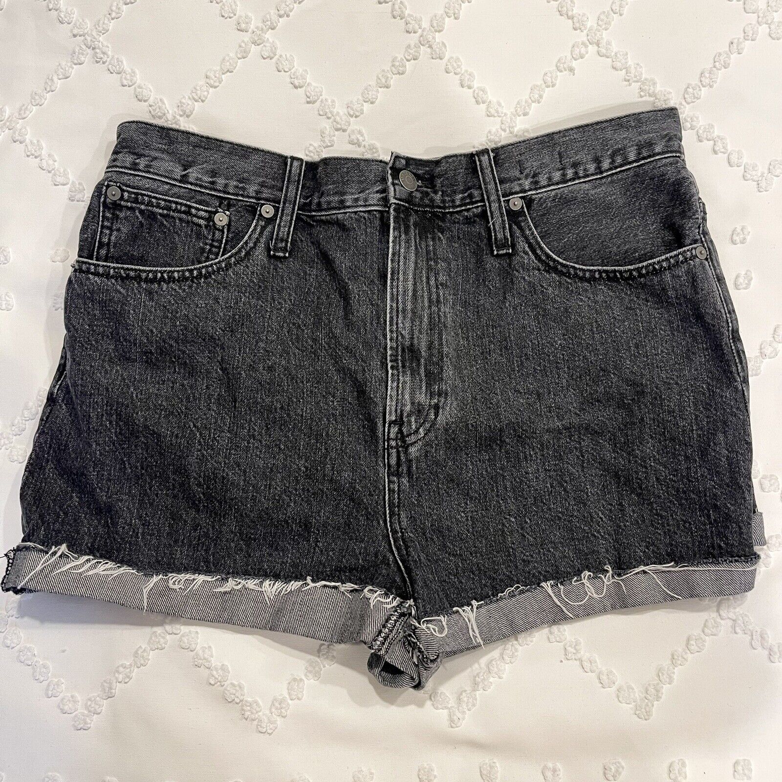 Madewell "The Perfect Jean Short" Black Distressed High Rise Denim Shorts - 31