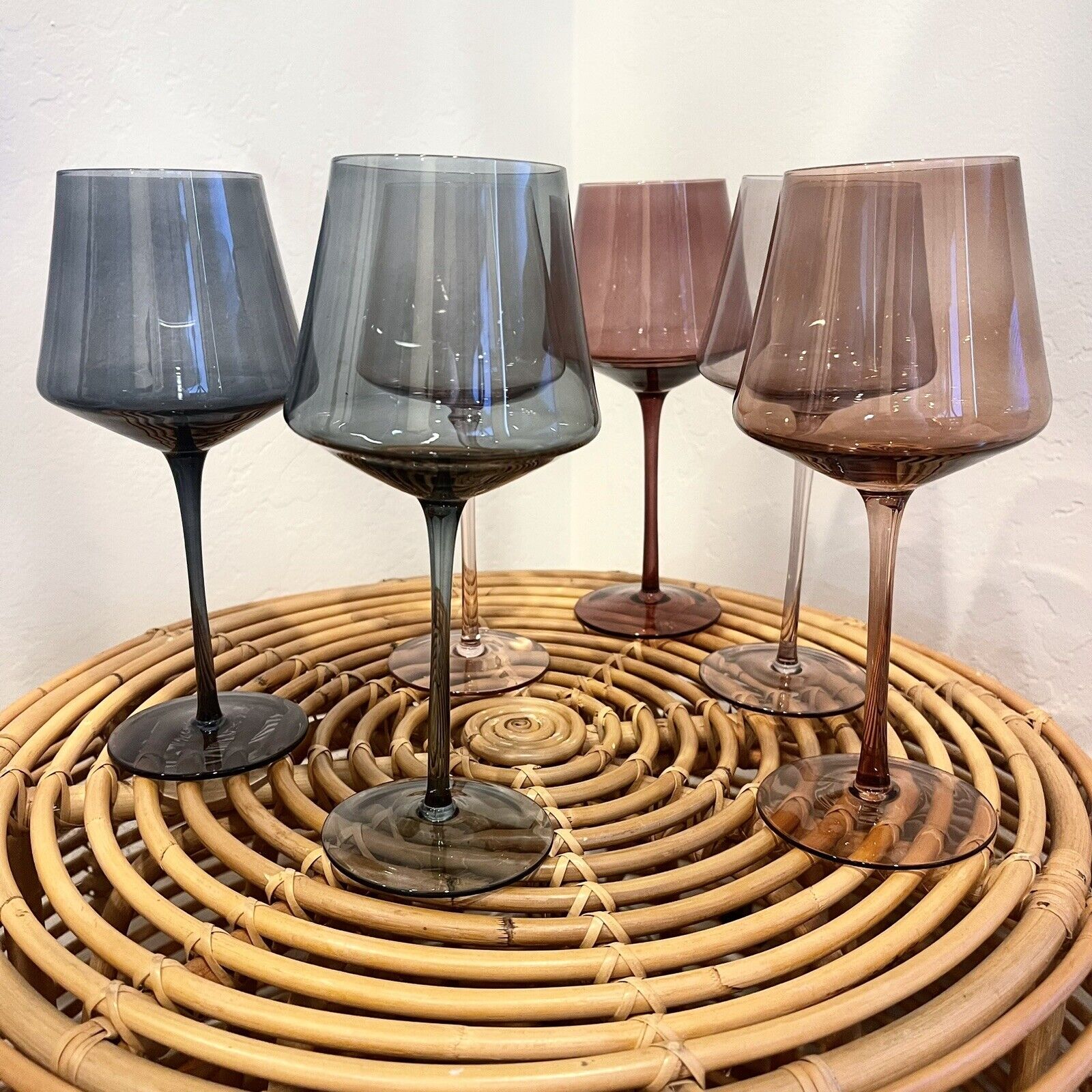 NEW West Elm (Set of 6) Colorful Stemmed Crystal Wine Glass Drink Ware Bar Cups