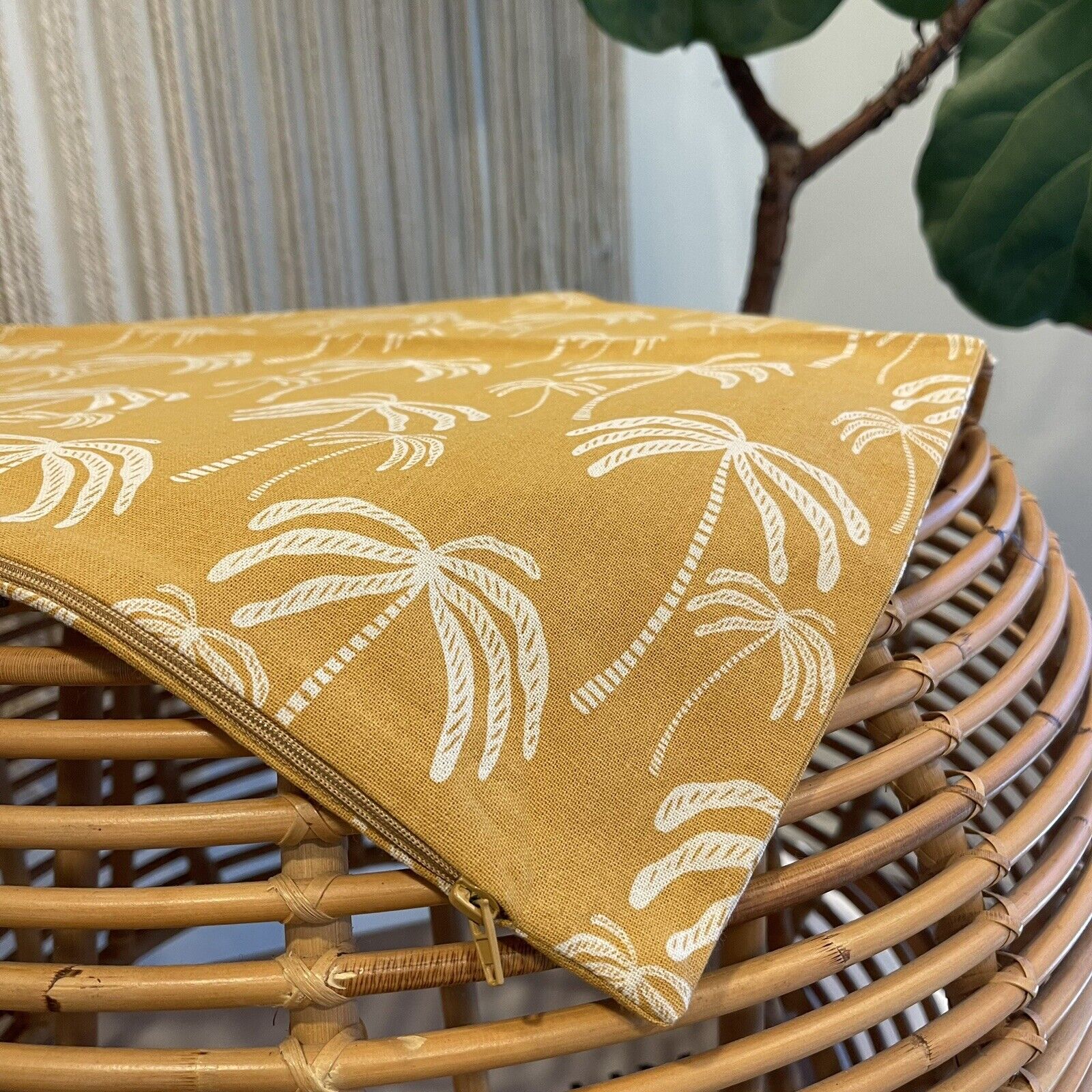 New Anthropologie Yellow Palm Cotton Boho Throw Pillow Cover Case Sham 20 x 20