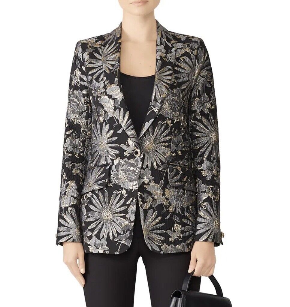 Trina Turk Black & Gold Metallic Floral Vedutta Blazer Jacket Coat - Medium / 8