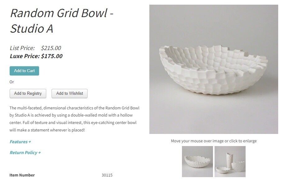 Studio A - Random Grid Large Bowl | Matte White Porcelain Ceramic