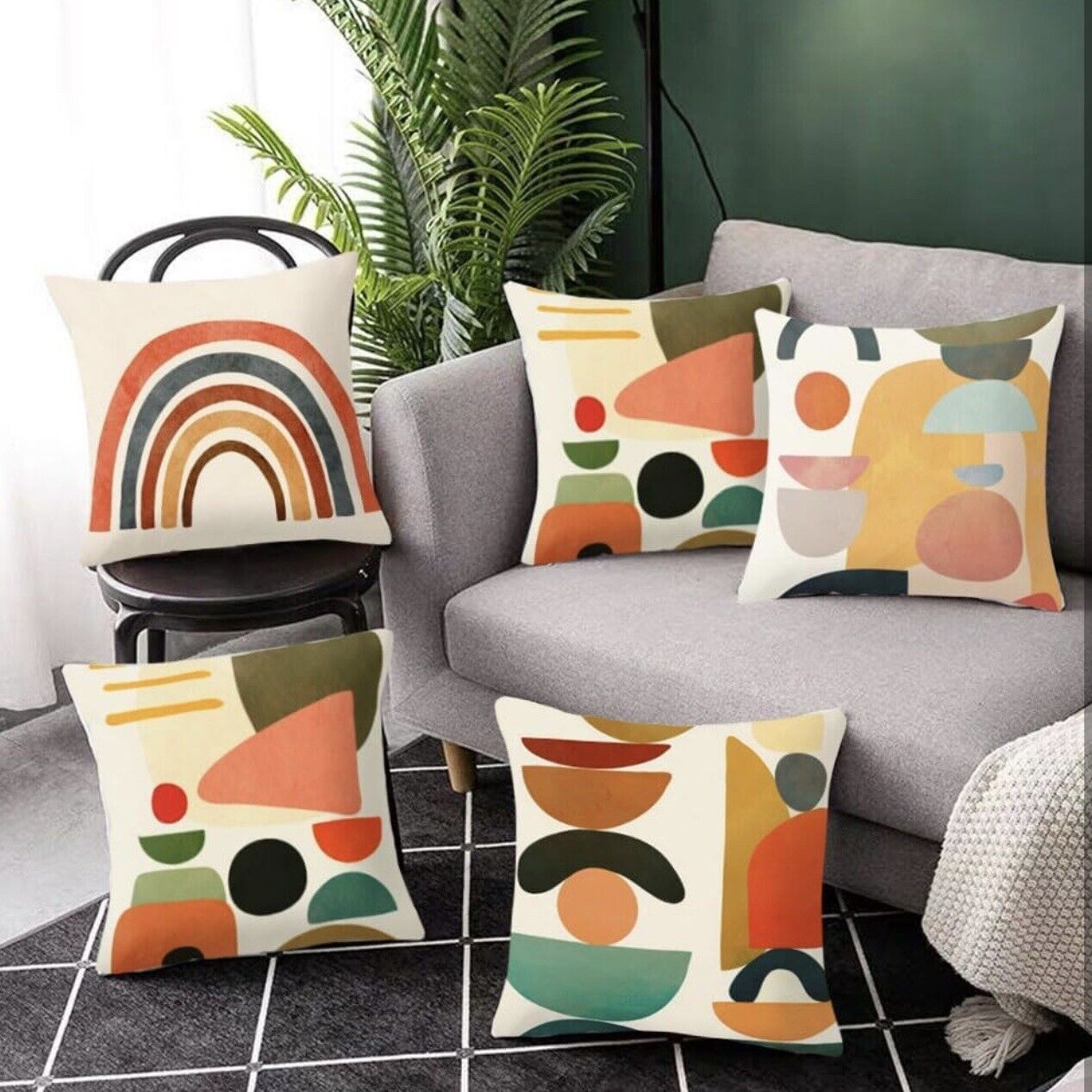 New Anthropologie Set / 4 Boho Abstract Throw Pillow Cover Case Sham Set 18 x 18