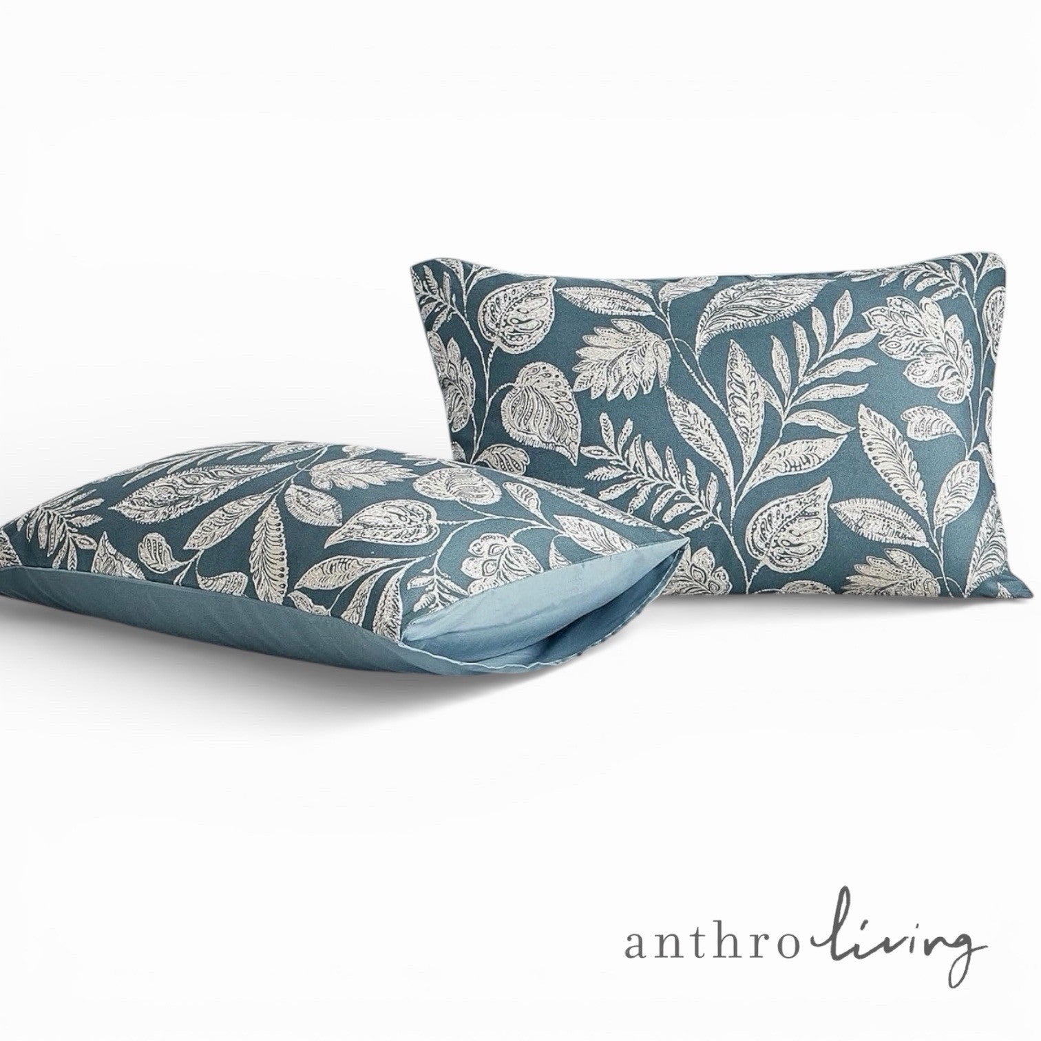 NEW Anthro Teal Blue Floral Botanical Boho Queen / King Bedding Duvet & Sham Set