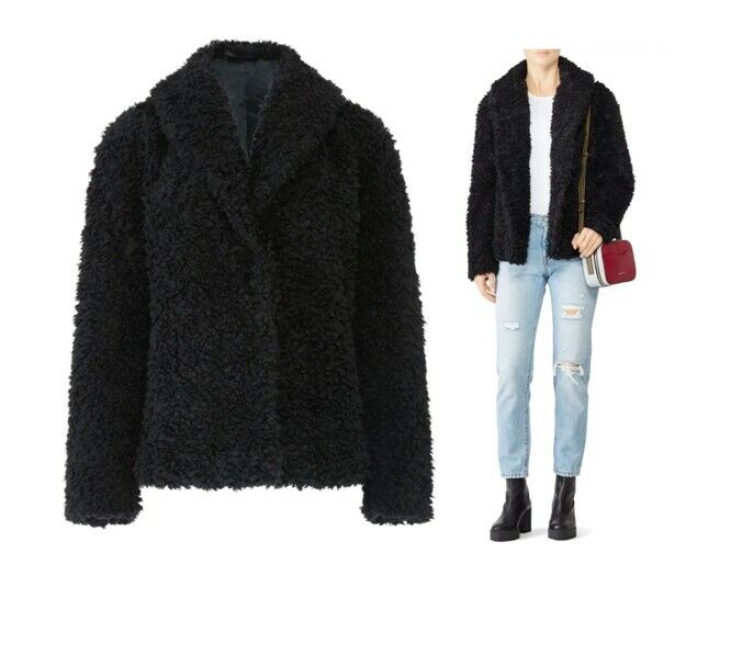 John & Jenn – Black Faux Shearling Coat Jacket | Size Large / 10 - 12