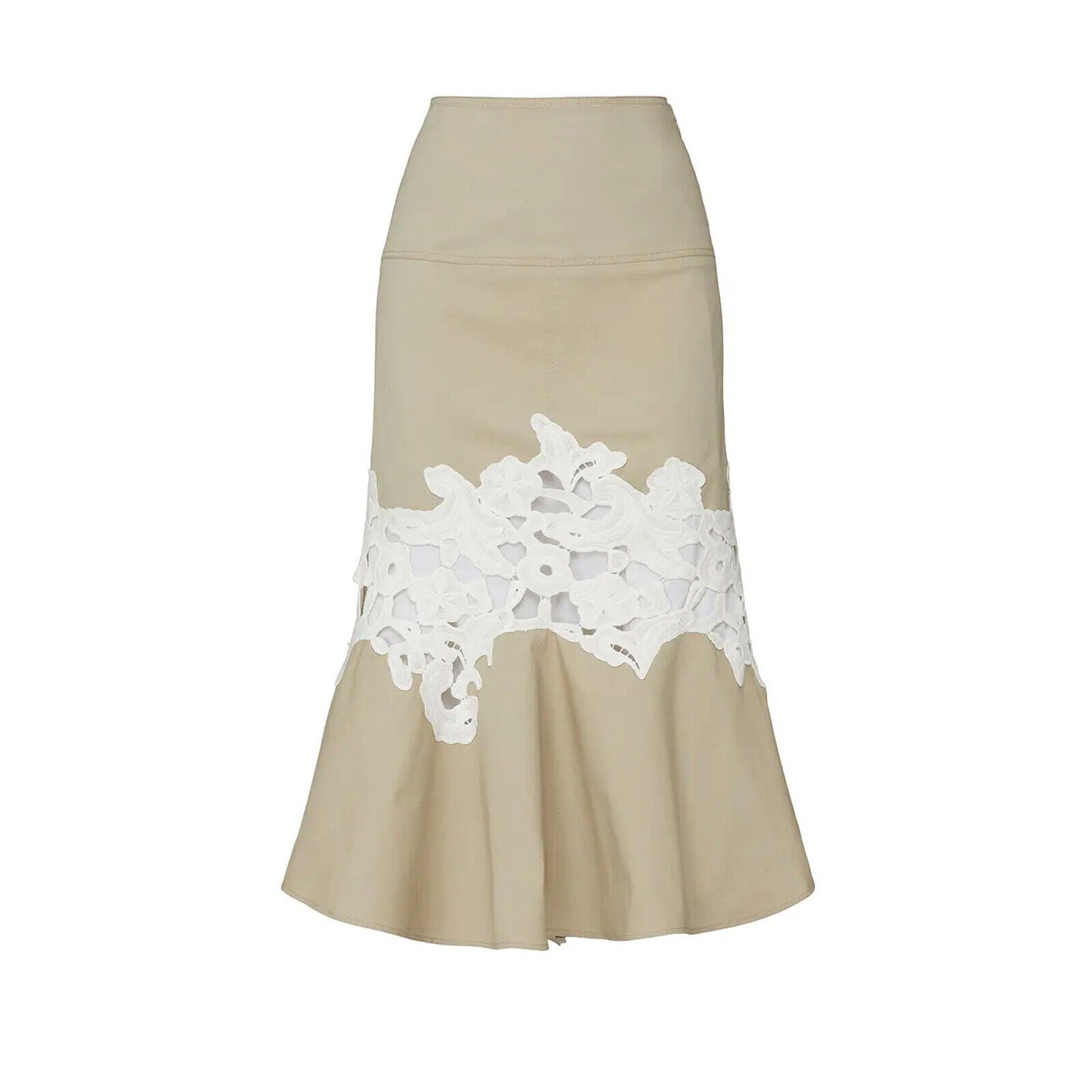 Derek Lam Khaki Floral Lace Applique Skirt - Size Medium / 8 | Retail $340