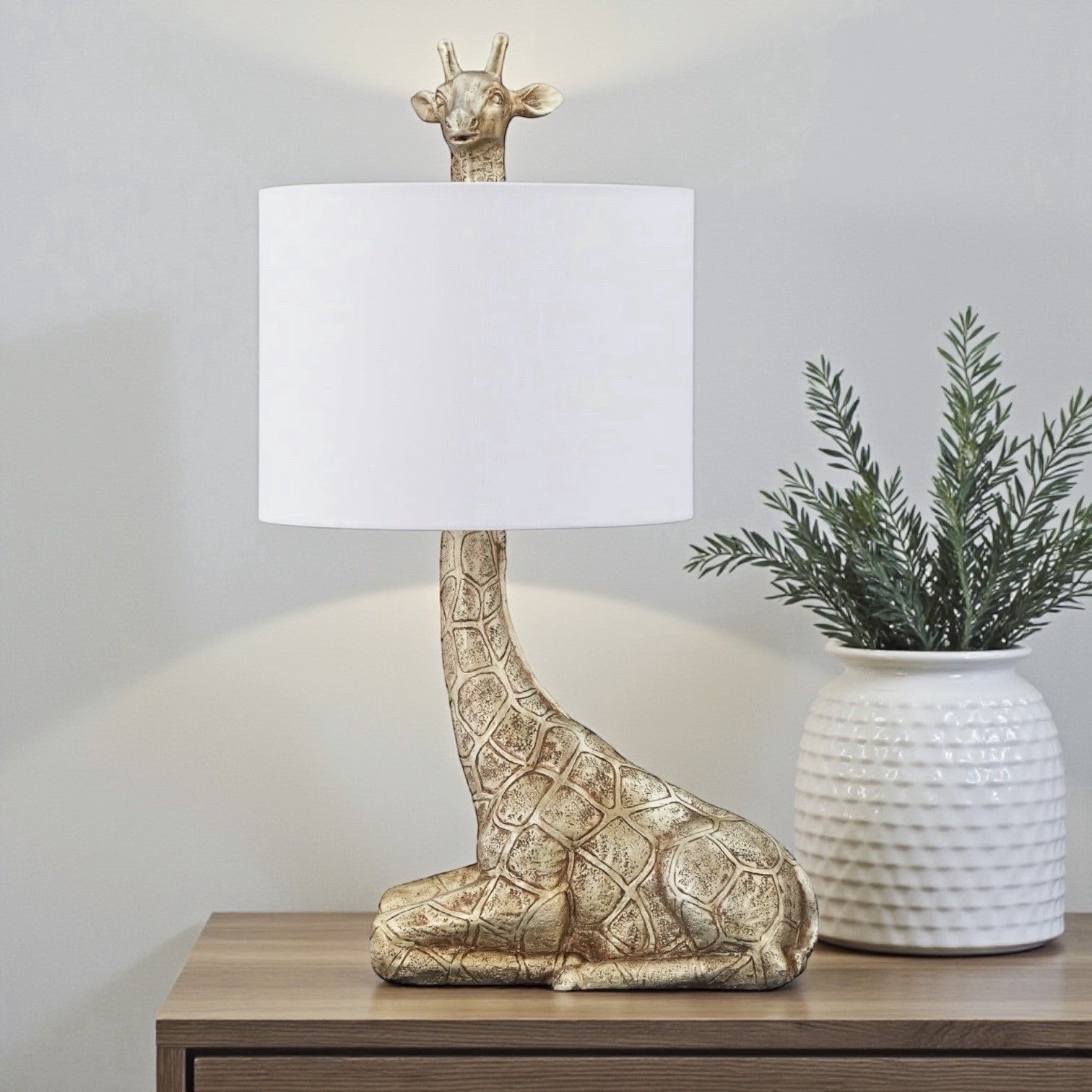 NEW Anthropologie Large Gold Boho Giraffe Table Lamp Lighting Art Deco Set - 25"