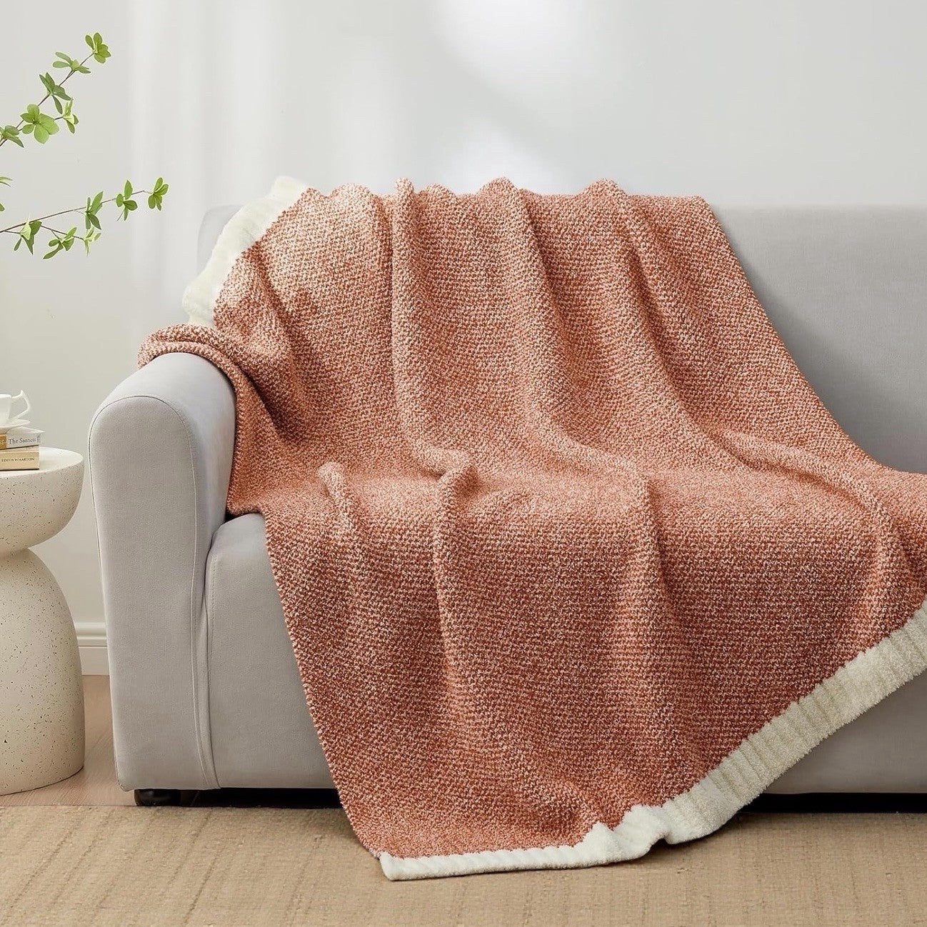 NEW Anthro Red Orange Ultra Soft Boho Chunky Knit Throw Blanket Bedding 50 x 60