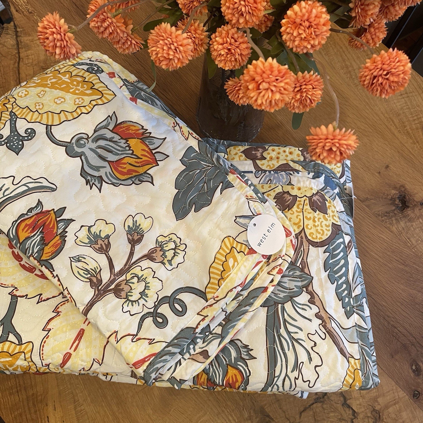 NEW West Elm Floral Reversible Queen / King Boho Bedding Quilt Coverlet Sham Set