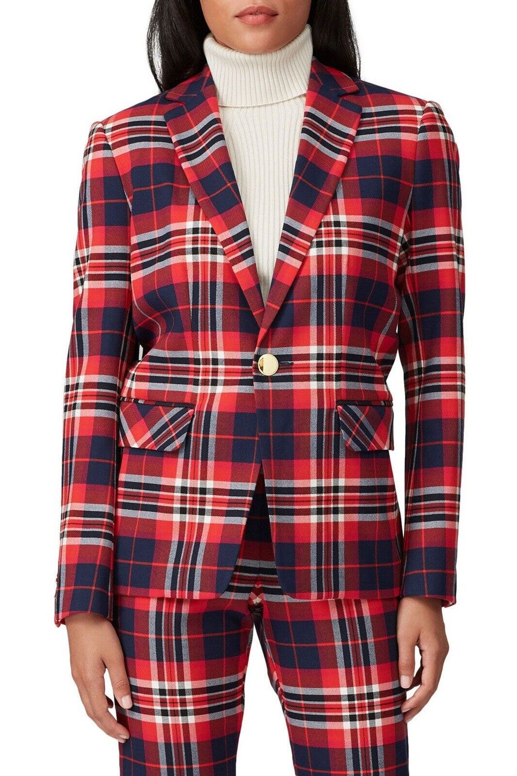 Trina Turk Red & Gold Plaid Habanero Jacket Blazer Coat Sweater Size Large / 12