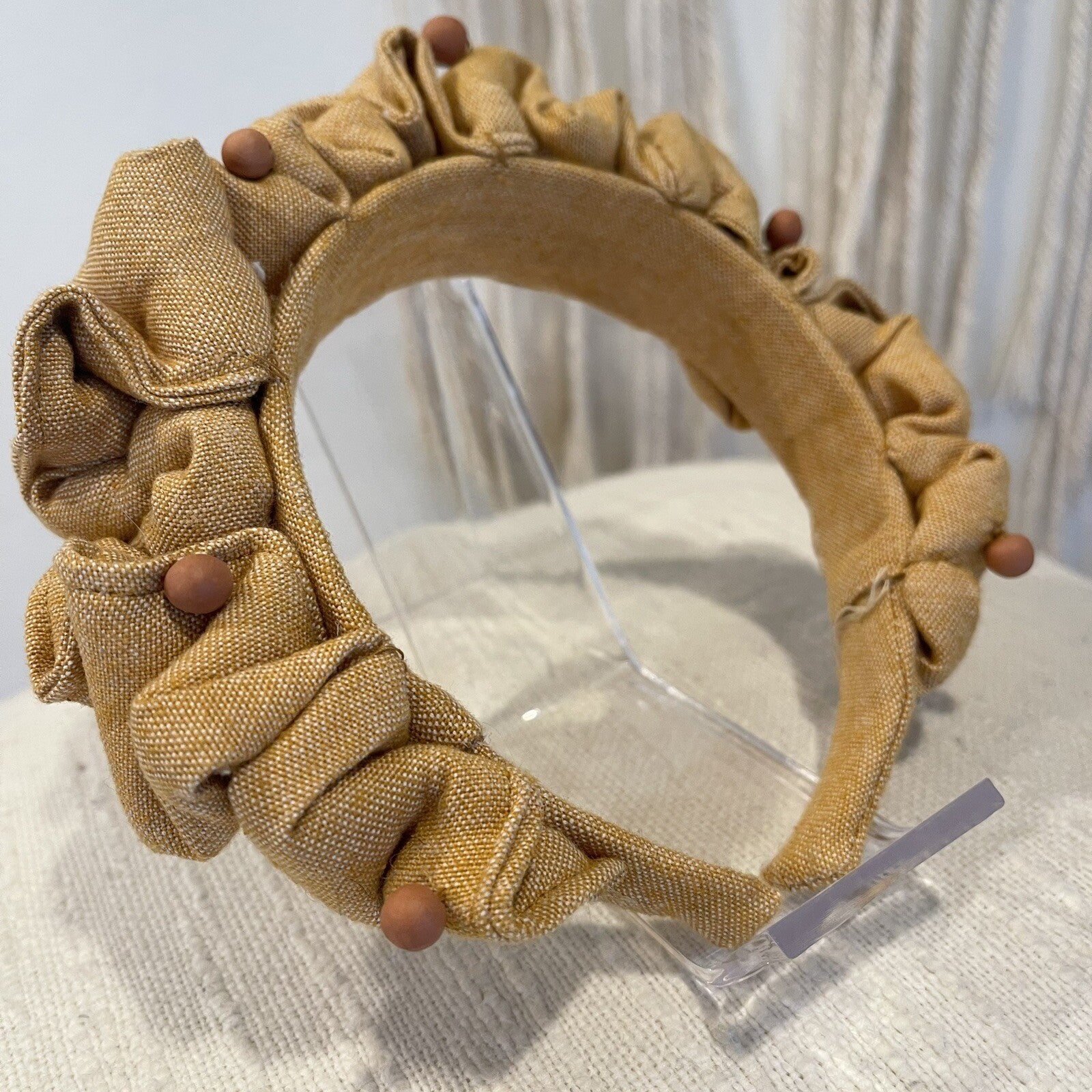 NEW Anthropologie Boho Gold / Orange Beaded Fabric Ruffle Headband Accessory