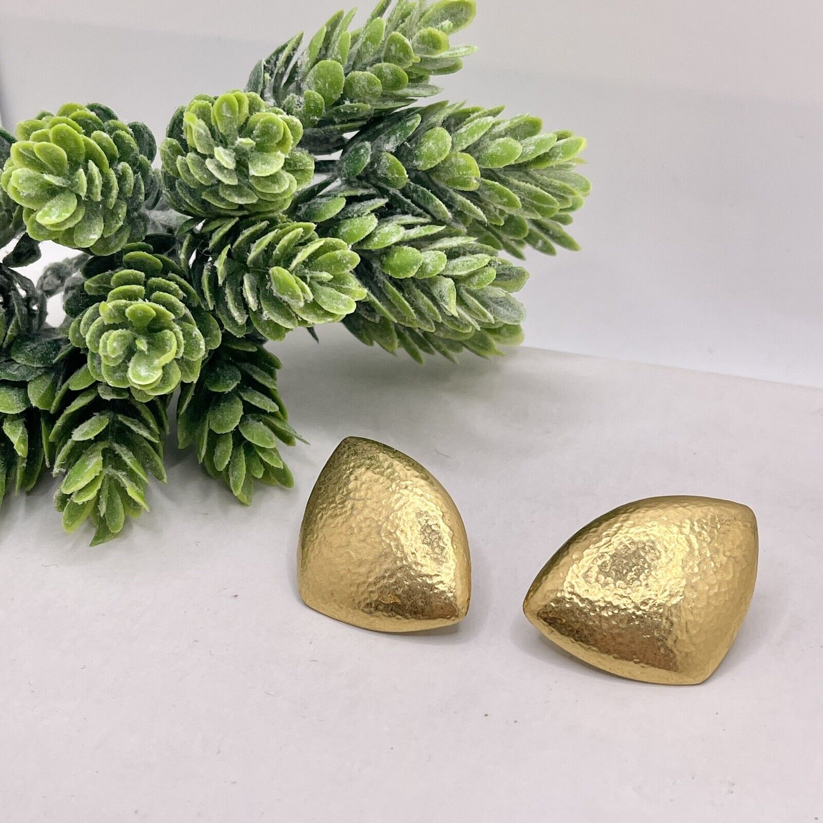 Vintage Monet Gold Geometric Triangular Textured Costume Jewelry Earrings