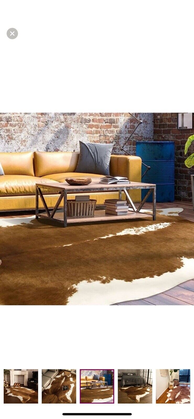 NEW West Elm XL Faux Cowhide Fur Leather White Area Rug Boho Floor - 6’ x 5’