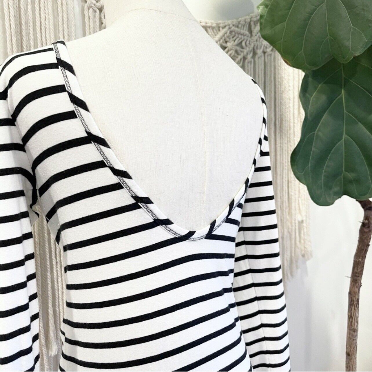 Victoria’s Secret Scoop Back Black & White Striped Stretch Shirt Top - Small