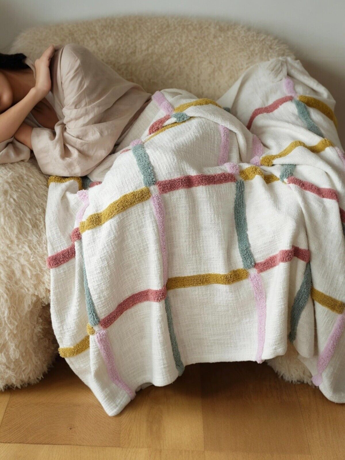 NEW Anthropologie Boho Stripe Tassel Throw Blanket Bedspread Quilt - 50" x 60"