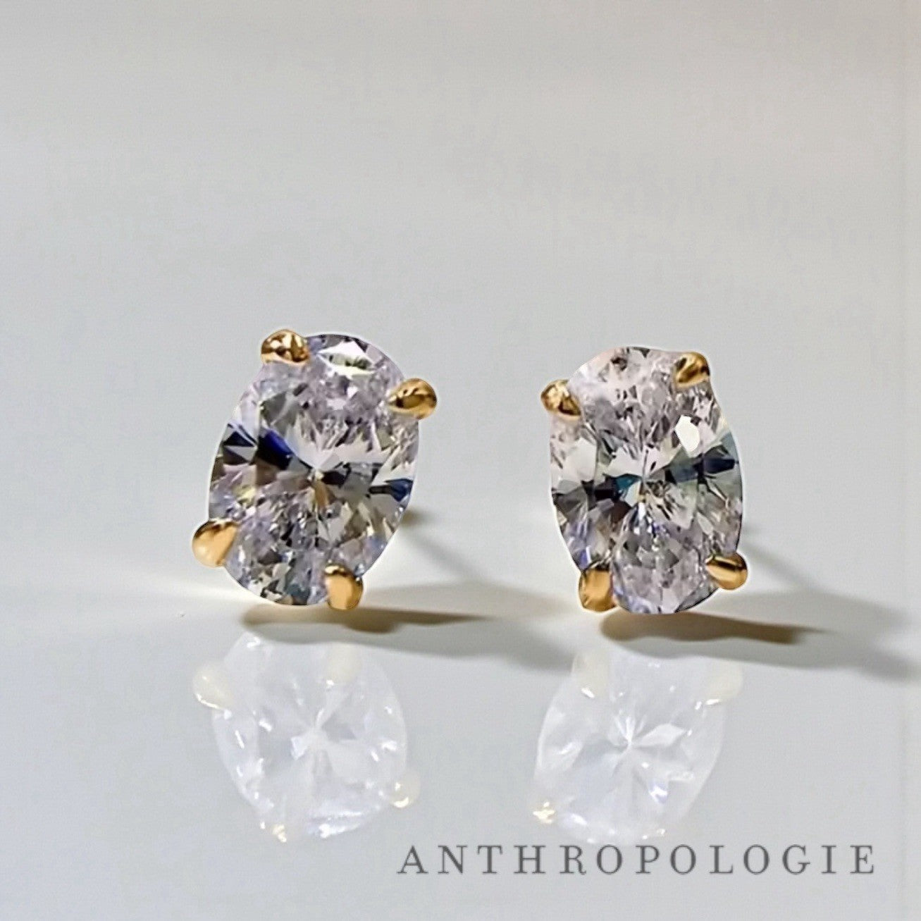 NEW Anthropologie Diamond & Gold Cubic Zirconia Stud Studs Earrings Jewelry