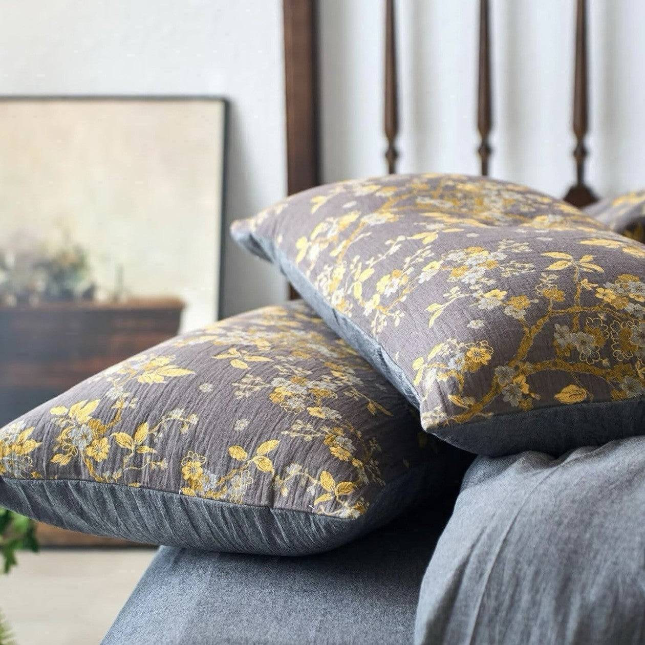 NEW Anthro Gold Jacquard 100% Cotton Reversible Boho King Bedding Duvet Sham Set