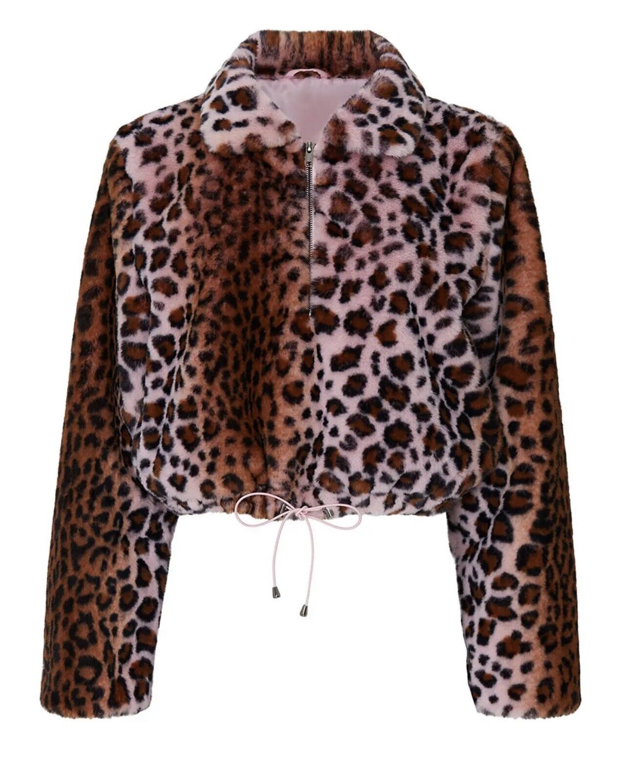 New KENDALL + KYLIE Faux Fur Boho Pink Leopard Animal Print Jacket Coat - Large