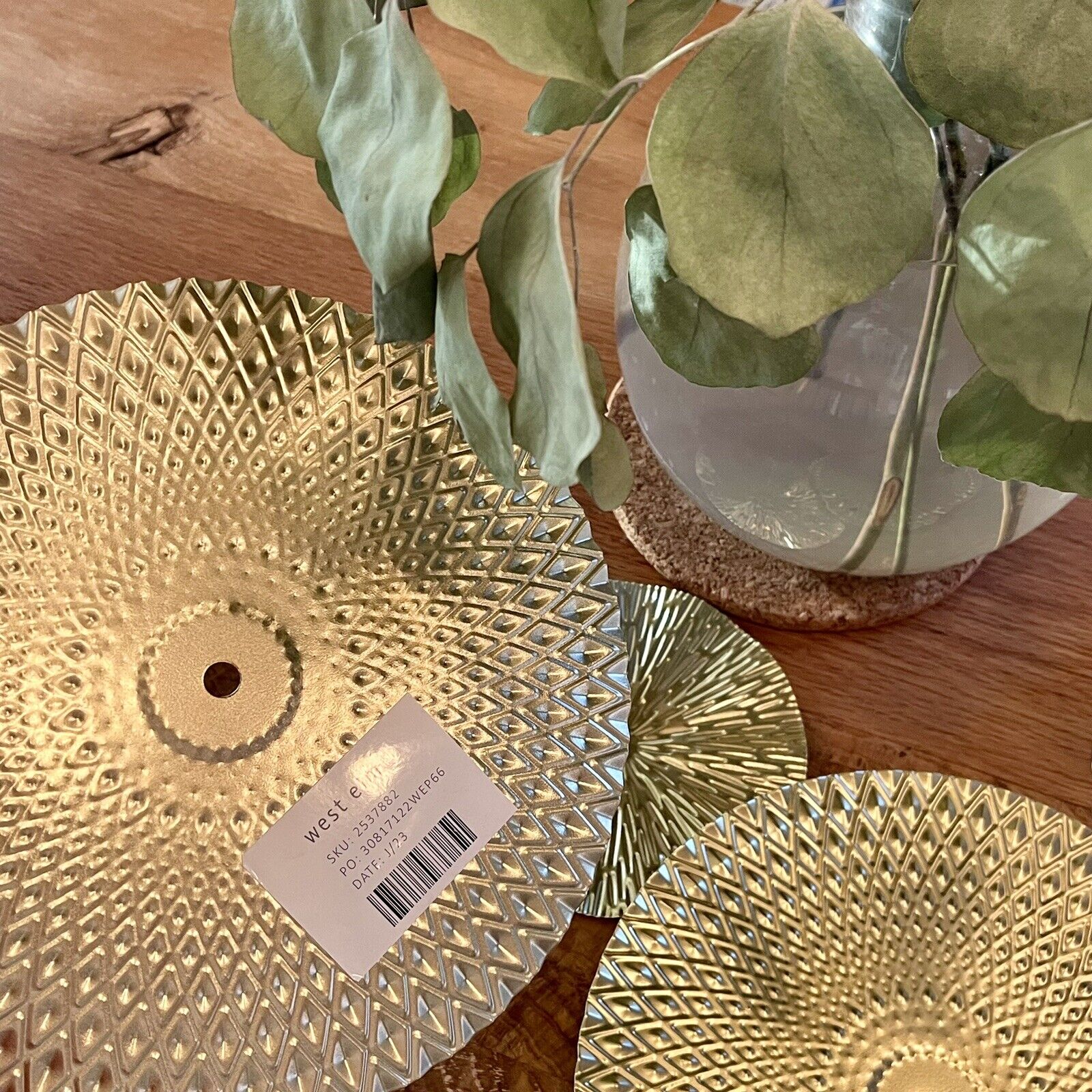 NEW West Elm XL Gold Boho Metal Abstract Wall Hanging Baskets Plates - Set of 7