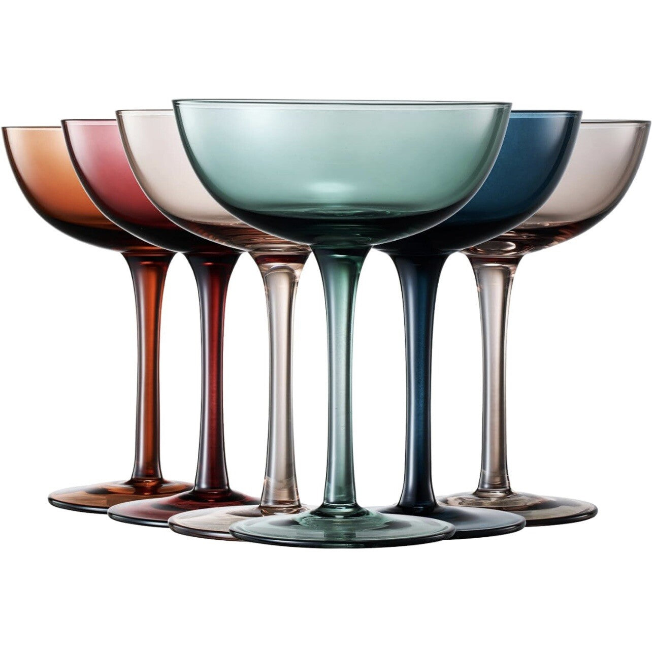 NEW West Elm (Set of 6) Colorful Stemmed Crystal Champagne Coupe Glass Bar Set